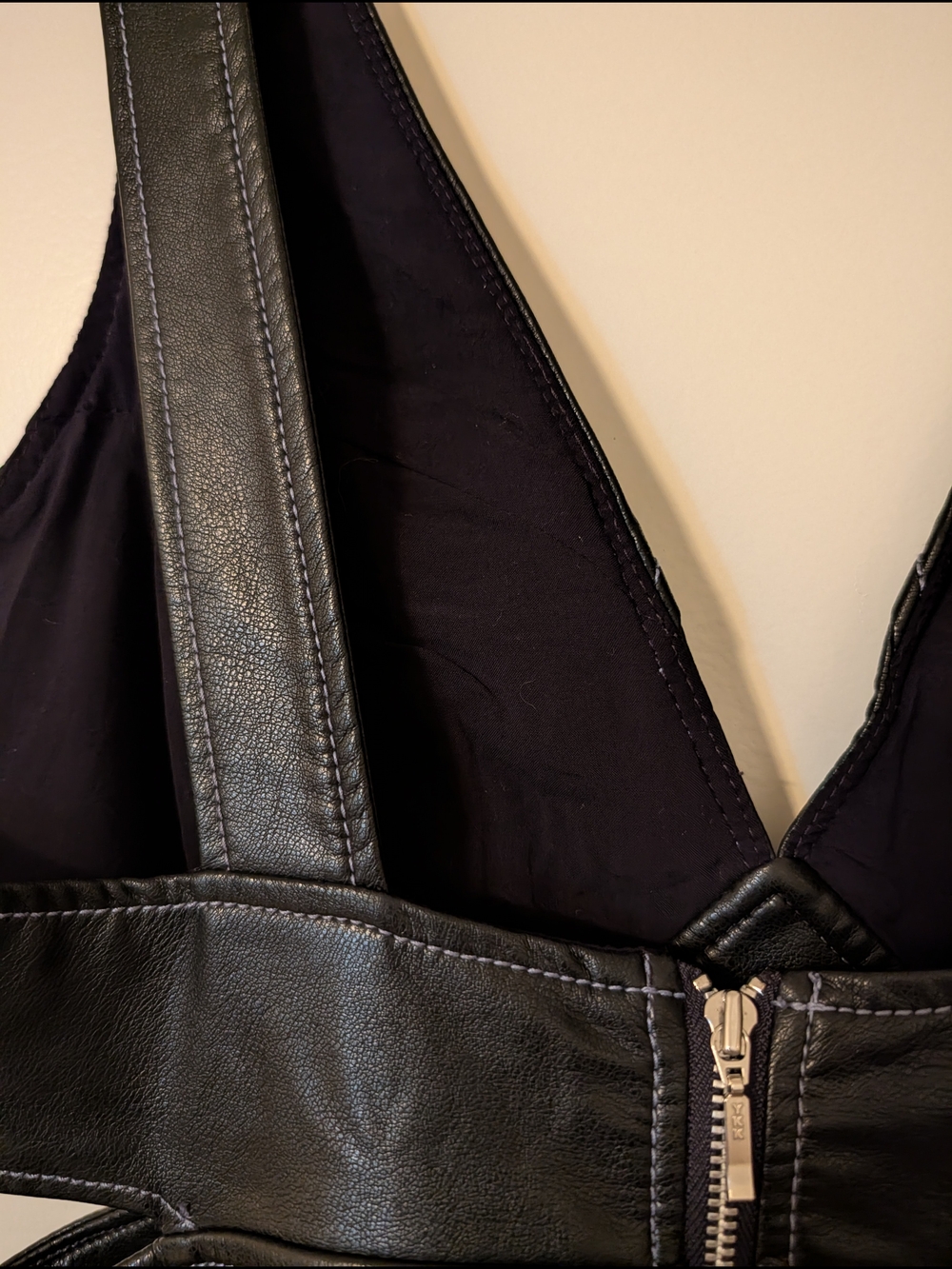 Vegan Leather/Mixed Media Cutout Midi Dress - Navy/Black- Anthropologie - Picture 8 of 13